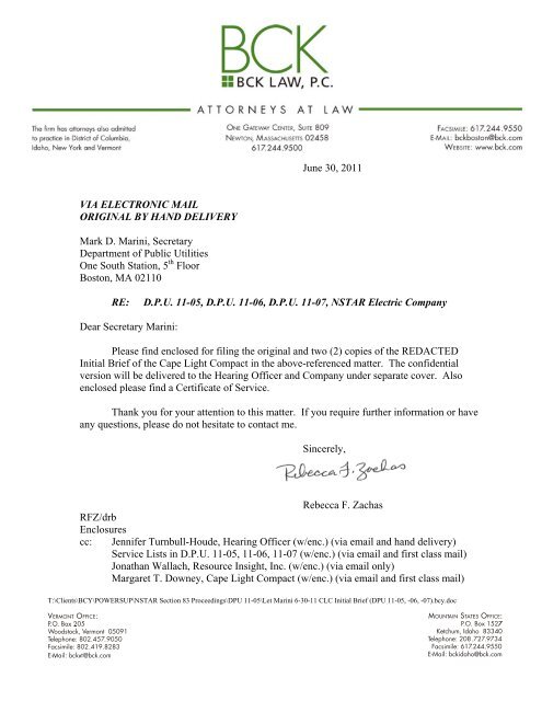 June 30, 2011 VIA ELECTRONIC MAIL ORIGINAL BY HAND