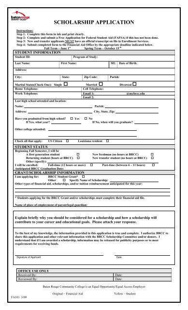 FA101 Scholarship Application.pdf - Baton Rouge Community College