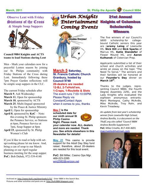 Council 9884 2011 03 Newsletter - Texas Knights of Columbus