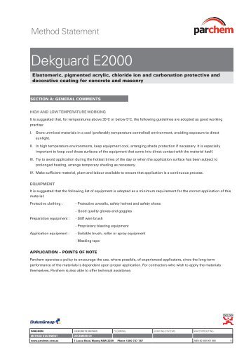 Dekguard E2000 Method Statement - Parchem