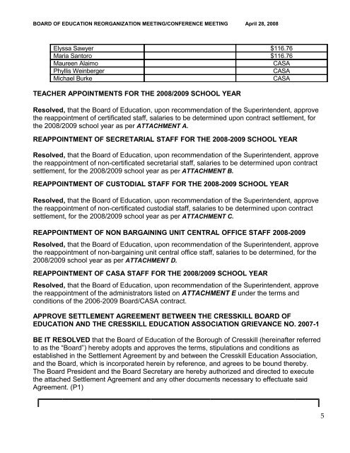 CBOE April 28, 2008 Reg Mtg Minutes (pdf) - Cresskill Public Schools