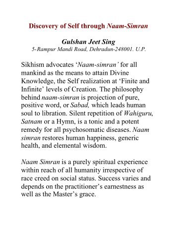 Discovery of Self through Naam-Simran Gulshan Jeet Sing Sikhism ...