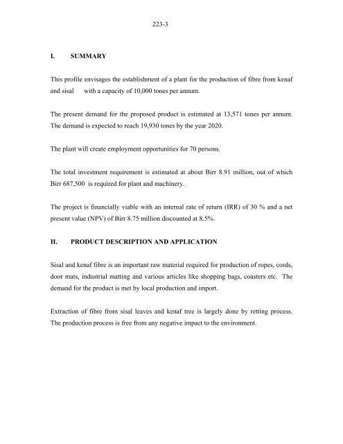 Profile for the Production of Fibre From Kenaf and Sisal - SNNPR ...