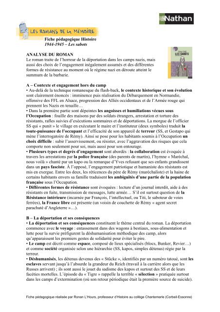 Fiche pÃ©dagogique Histoire 1944-1945 â Les sabots - Nathan