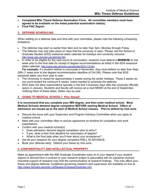 MSc Examination Guidelines - Institute of Medical Science