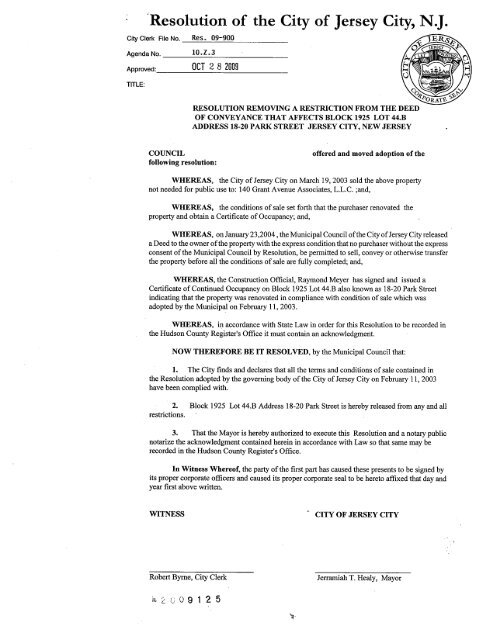 Resolution of the City of Jersey City, N.J.
