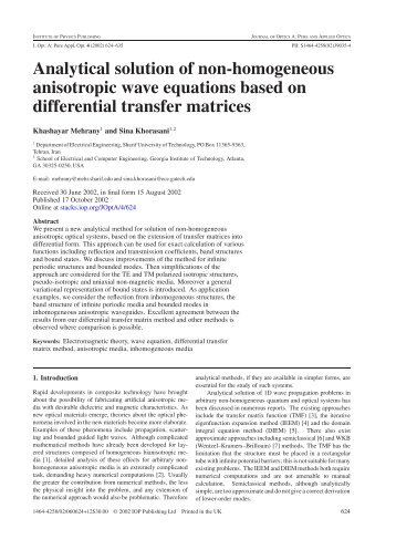 Analytical solution of non-homogeneous anisotropic wave equations ...