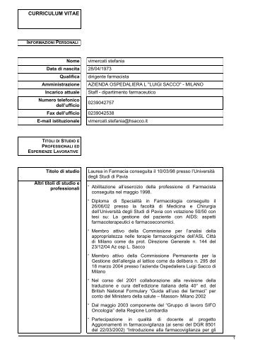 curriculum vitae - Ospedale Luigi Sacco
