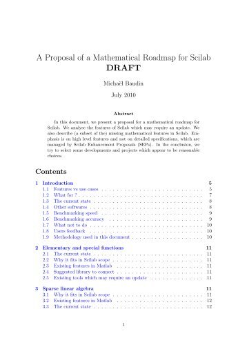 A Proposal of a Mathematical Roadmap for Scilab DRAFT - Projects