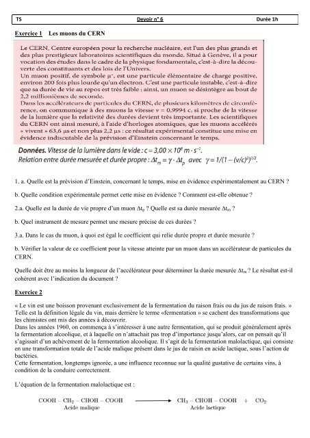 Exercice 1 Les muons du CERN 1. a. Quelle est la ... - Webnode