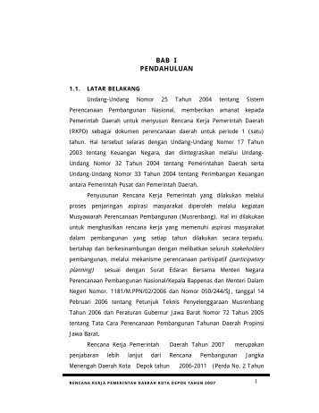 BAB I PENDAHULUAN - Bappeda Depok - Pemerintah Kota Depok