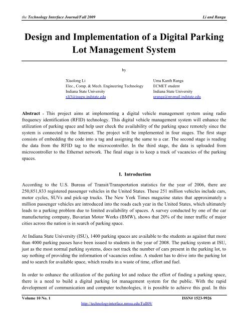 Design and Implementation of a Digital Parking Lot Management ...
