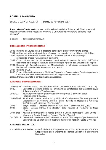 curriculum vitae - UniversitÃ  degli Studi di Roma Tor Vergata