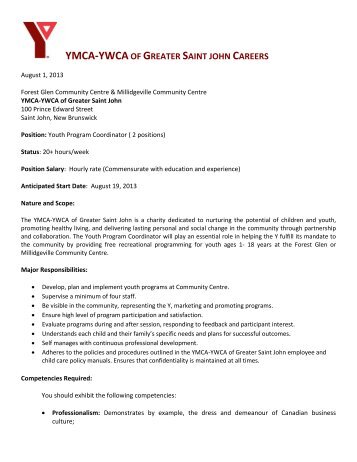 ymca-ywca of saint john careers - YMCA-YWCA of Saint John, NB