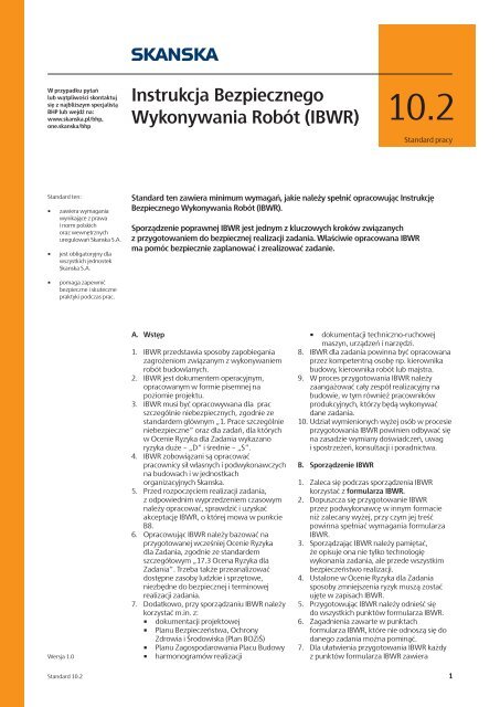 10.02 Instrukcja Bezpiecznego Wykonywania RobÃ³t - Skanska