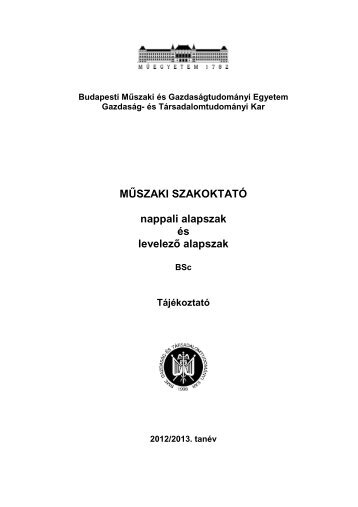 Kari tÃ¡jÃ©koztatÃ³, tanterv - BME KÃ¶zponti TanulmÃ¡nyi Hivatal