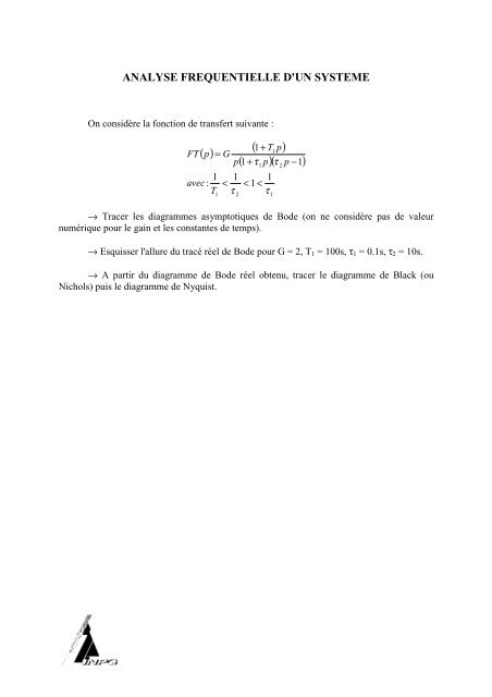 ANALYSE FREQUENTIELLE D'UN SYSTEME