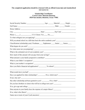 to print out PDF of scholarship application form. - Czech Cultural ...