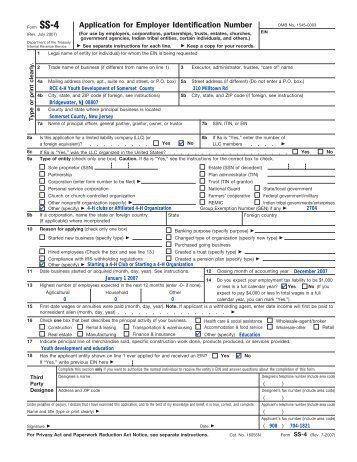 Form SS-4 (Rev. July 2007) - RCE of Somerset County