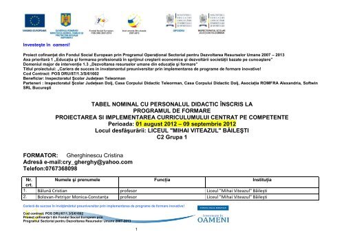 Componenta grupelor - Casa Corpului Didactic Dolj