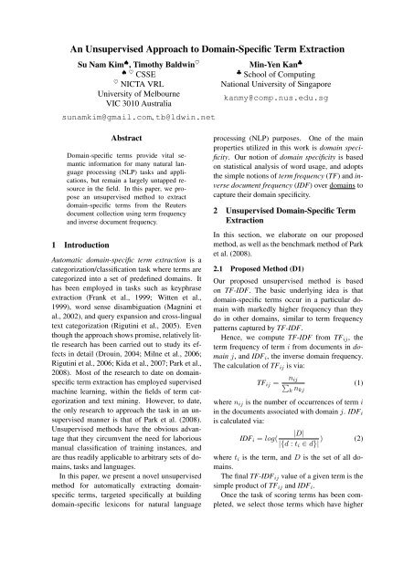 An Unsupervised Approach to Domain-Specific Term Extraction