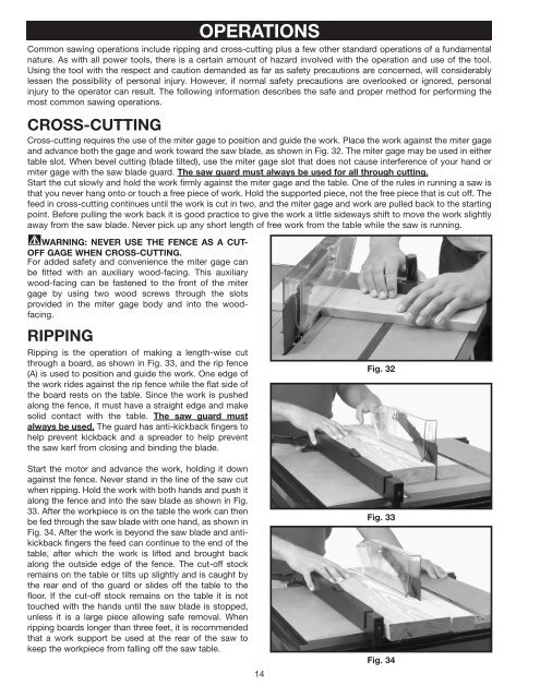 Double Insulated 10" Bench Top Table Saw Instruction Manual