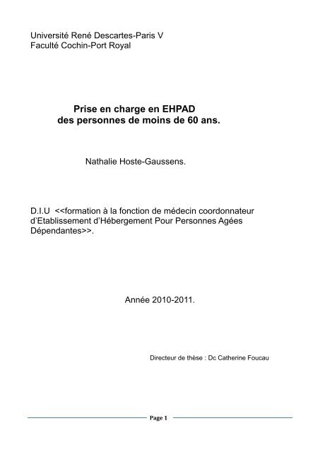 Prise en charge en EHPAD des personnes de moins de 60 ans.