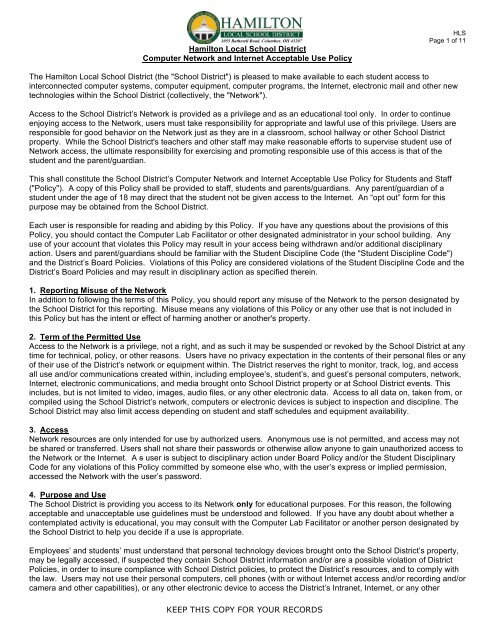 Student Computer/Network Acceptable Use Policy Agreement + ...