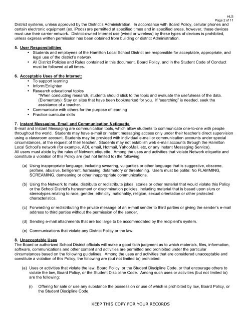 Student Computer/Network Acceptable Use Policy Agreement + ...