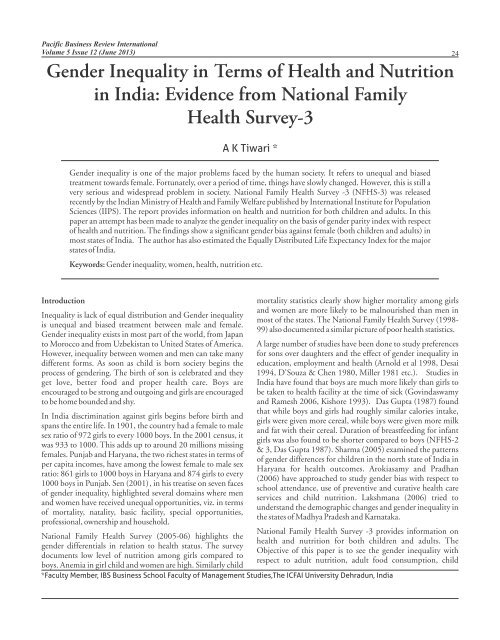 Gender Inequality in Terms of Health and Nutrition in India - Pacific ...