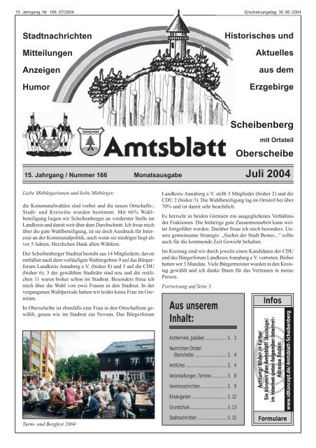 Juli 2004 Aus unserem Inhalt: - Scheibenberg