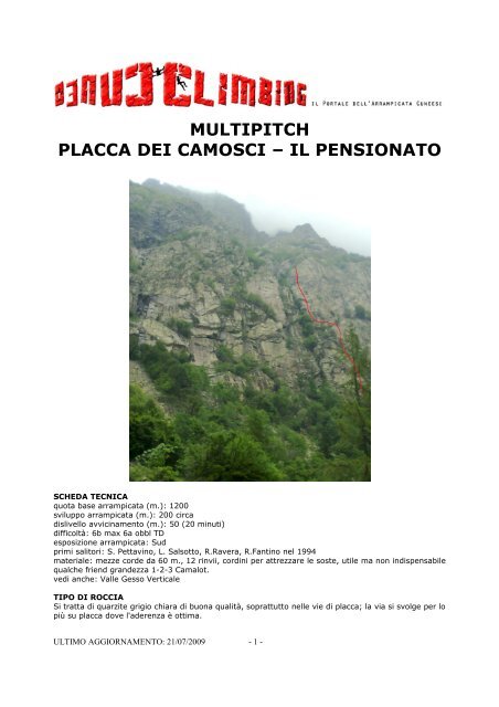 placche dei camosci - via il pensionato - Cuneoclimbing