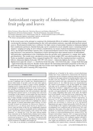 Antioxidant capacity of Adansonia digitata fruit pulp and leaves