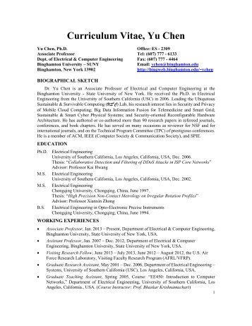 Curriculum Vitae, Yu Chen - Binghamton University - Harvey ...