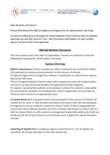 Typhoon Information Letter - Quarry Bay School