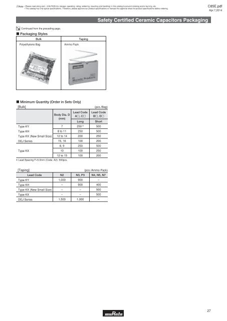 Safety Standard Certified Ceramic Capacitors/High Voltage ... - Murata