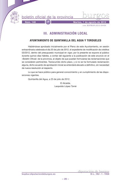 iii. administraciÃ³n local - BoletÃ­n Oficial de la Provincia de Burgos