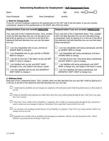 Determining Readiness for Employment Self-Assessment Form