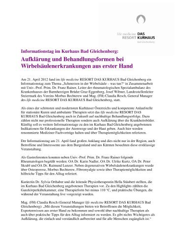 Informationstag im Kurhaus Bad Gleichenberg: Aufklärung und ...