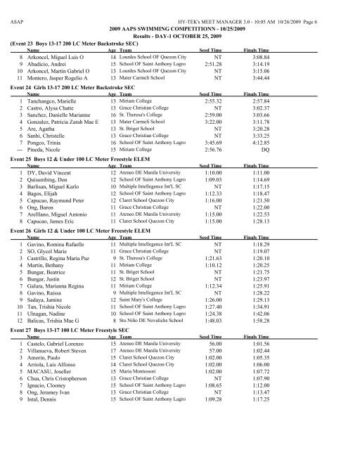 10/25/2009 Results - DAY-1 OCTOBER 25, 2009 Event 1 Boys 12 ...