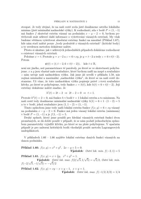 PÅÃKLADY K MATEMATICE 2 1. Funkce vÃ­ce promÄnnÃ½ch 1.1 ...