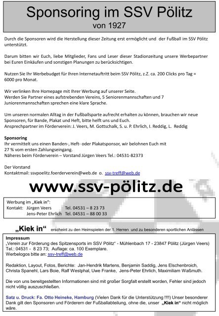 „Kiek in“ - Plakat - Bande - SSV Pölitz