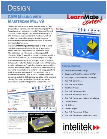 E-learning Content CAM Mill Mastercam Millv9 - Intelitek