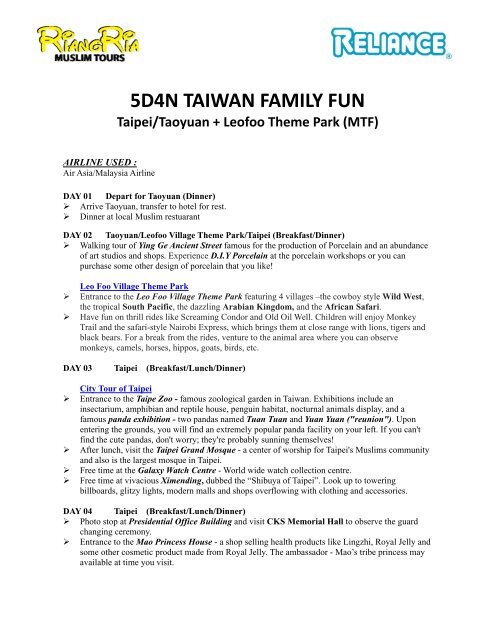 5d4n Taiwan Family Fun Reliance Travel - 