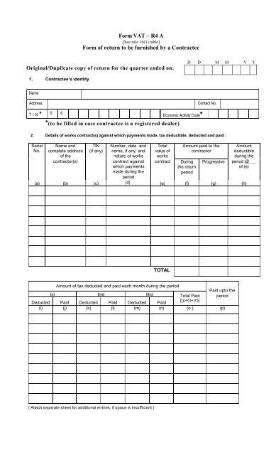 Form VAT â R4 A Form of return to be furnished by a ... - Webtel