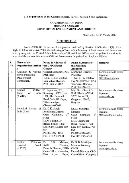 government of india (bharat sarkar) ministry of environment and forests