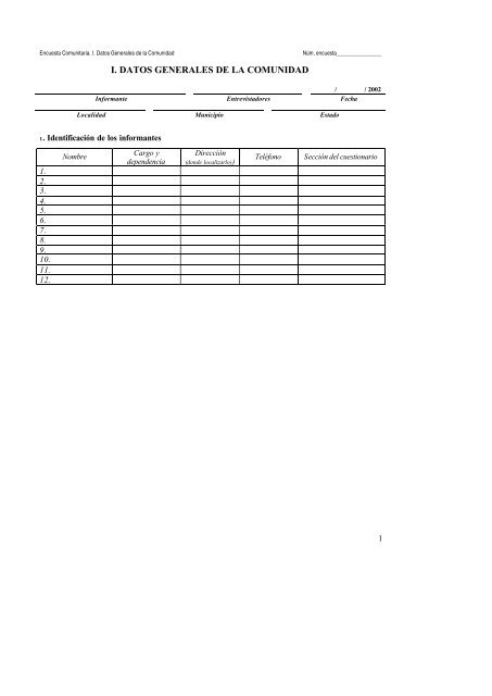 I. DATOS GENERALES DE LA COMUNIDAD - precesam