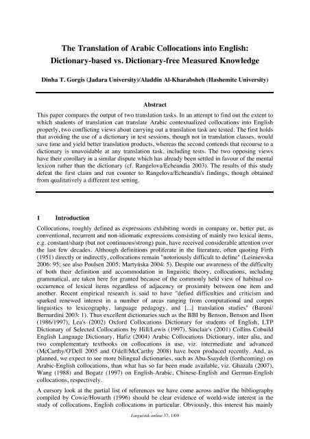 The Translation of Arabic Collocations into English - Linguistik online