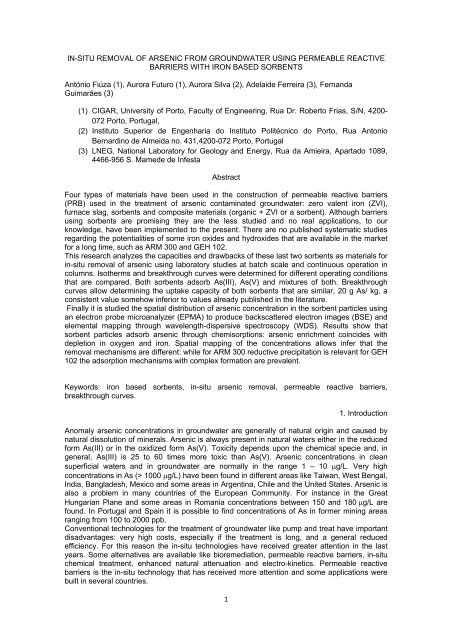 1 IN-SITU REMOVAL OF ARSENIC FROM GROUNDWATER USING ...