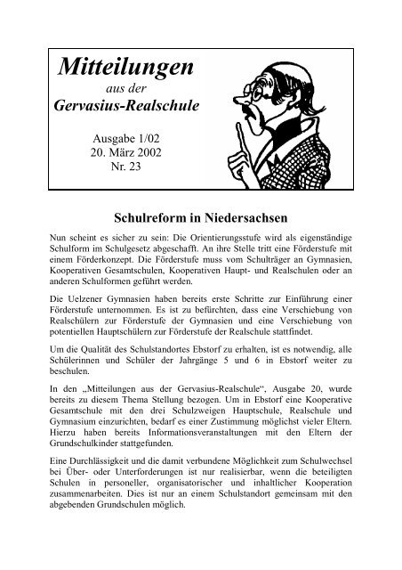 Schulreform in Niedersachsen - Gervasius-Realschule